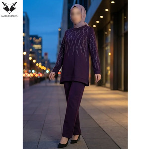 Rhinestone Pattern <b>Modest</b> Tracksuit Women Embroidered Long Top and Straight Pants <b>Set</b> Muslim Evening Loungewear - Product Image 6