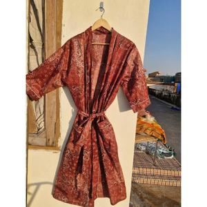Robe Kimono Femme Marron Coton Paisley Légère Style Bohème Peignoir de Bain Kimono d'Été Cache-Maillot de Plage Vêtement d'Intérieur - Product Image 1