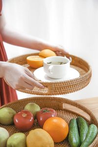 2025 Wholesale Minimal Rustic Rattan Serving <b>Trays</b> Bamboo <b>Basket</b> Organizer for Restaurant Kitchen Decorative Element - Product Image 2
