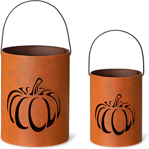 Set of 3 Rustic Galvanized Metal <b>Lantern</b> Pumpkin Decorative Halloween Votive Candle Holder <b>Lanterns</b> Indoor Outdoor Decoration - Product Image 5