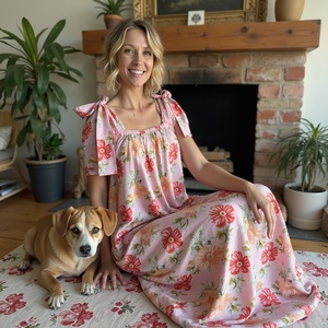 Robe longue décontractée sans manches pour femmes avec nœud d'épaules en tissu rayonne doux et coupe aérée et sangle de nœud papillon à imprimé floral - Product Image 2