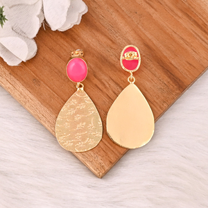 Pendientes de Latón con Calcedonia Fucsia, Estilo Vintage, Joyería Hecha a Mano para Mujer - Product Image 5