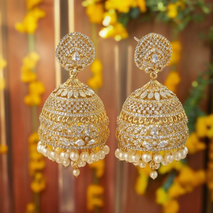 American Diamond Pearl Jhumka Earrings for Party Ethnic Style - Product Image 3