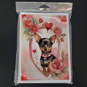 Miniature Pinscher Valentine Roses Whimsical A7 Size 5x7 Blank <b>Note</b> <b>Cards</b> Pack 8 with Envelopes <b>Greeting</b> <b>Cards</b> - Product Image 3