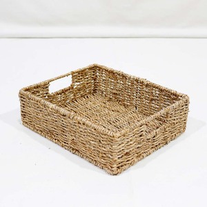 New Arrival Eco Friendly Seagrass Woven Storage Tray Desk Organizer Bin Cutout Handles - Product Image 6