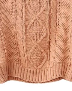 เสื้อสเวตเตอร์ไหมพรมลายเพชรสำหรับผู้หญิง สีพีช ทรงหลวม สวมใส่สบาย อุ่นเหมาะสำหรับฤดูหนาว แบบครอป - Product Image 5