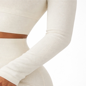 Top de Yoga para Mujer, Manga Larga, Estilo Crop, Ropa Deportiva, Cómodo, Transpirable, de Secado Rápido, Elástico, Ajustado, Diseño Personalizado, Frente Liso - Product Image 6