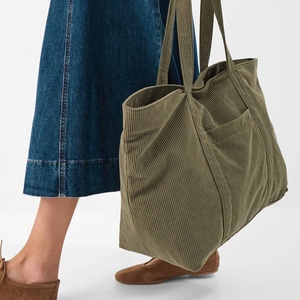 Sac fourre-tout en velours côtelé pour femme, vert olive, sac à bandoulière en coton côtelé, sac de shopping, fabricant - Product Image 3