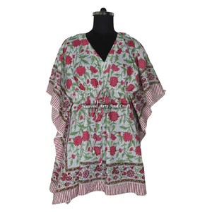 100% Cotton Women Sleepwear Hand Block Printed Kaftan Dress KFCS142 Light Weight Women Casual Occasion Wear Short Caftan Dresses - Product Image 5