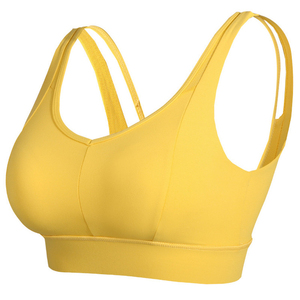 Soutien-gorge de sport pour homme jaune, dos nageur, col ras du cou, sans couture, respirant, séchage rapide, maintien élevé, pour yoga et activités sportives, couleur unie, rembourrage amovible - Product Image 1