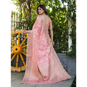 Sari Patola en organza rose avec détails tissés Zari, vêtements indiens et pakistanais, 600g Elite Weaves - Product Image 2