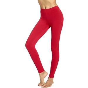 95% Cotton 5% Spandex Custom Made Mid Waist Solid Ladies Leggings <b>Hot</b> <b>Red</b> Breathable Quick Dry Tummy Control Sports Fitness Yoga - Product Image 1