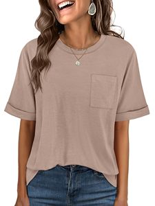 Nouveau T-shirt uni de qualité supérieure pour femme, vente en gros, vêtement décontracté d'été avec poche, couleur unie - Product Image 4