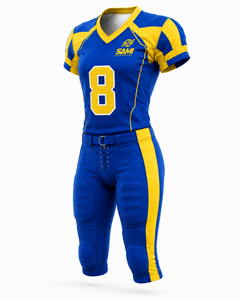 Conjunto de Uniforme de Fútbol Americano para Hombre, Azul/Amarillo, Cuello en V, Manga Corta, 100% Poliéster, Absorbe la Humedad, Nombre del Equipo Personalizado, Talla Grande - Product Image 4