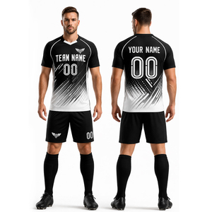 ชุดฟุตบอลสีดำไล่ระดับขาวแบบกำหนดเอง ชุดกีฬาผู้ชายระบายอากาศได้ดี แห้งเร็ว ชุดทีมแบบซับลิเมชั่น ชุดฝึกซ้อม - Product Image 3