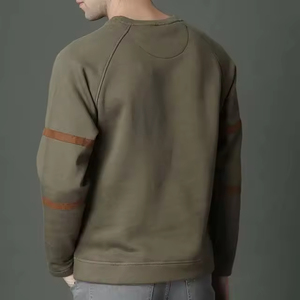 Sudadera de Cuello Redondo Verde para Hombre, Manga Raglán, Color Sólido, Tejido de Punto, Estilo Casual para Otoño, Corte Regular, Sudaderas con y sin Capucha para Hombre - Product Image 4