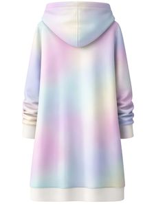Sudadera con capucha larga multicolor pastel para mujer, abrigo de invierno con forro polar y bolsillos tipo canguro, informal, OEM, personalizado de fábrica - Product Image 2