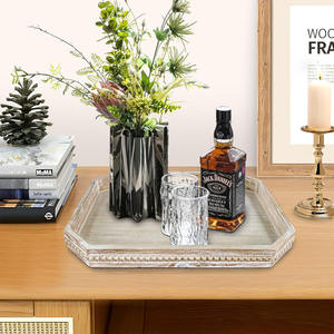 Bandejas decorativas de madera vintage con acentos de cuentas Bandeja de mesa rústica para centro de mesa Exhibición Mesa de centro o ajuste de comedor - Product Image 5