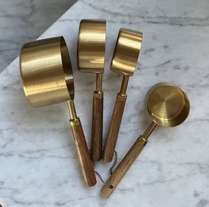 Gold <b>Measuring</b> <b>Cups</b> <b>Set</b> Round Minimalist Design Aluminum Alloy Handle Polished Finish - Product Image 3