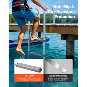 Échelle de ponton en alliage d'aluminium à 5 marches avec marches larges antidérapantes en PP, capacité de charge de 500 lb, échelle de bain amovible pour bateau ponton - Product Image 3
