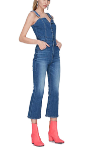 Nuevo Diseño, Mono de Mezclilla Azul Sostenible con Tirantes para Mujer, Pantalones Acampanados, Última Moda, Totalmente Personalizado, Fácil de Usar - Product Image 5