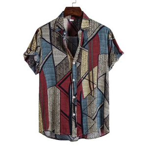 Chemises hawaïennes d'été pour hommes, imprimé feuilles de fruits tropicaux, manches courtes, coupe décontractée, 100% polyester, pour la plage, les vacances et le quotidien - Product Image 1