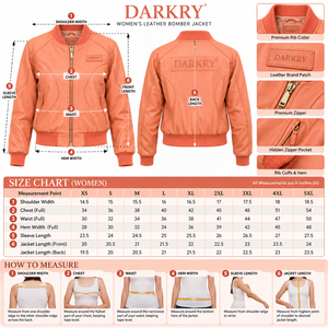 Chaqueta de cuero color coral melocotón para mujer, abrigo bomber de piel de cordero auténtica con costuras onduladas y ribetes acanalados, proveedor mayorista Darkry - Product Image 6