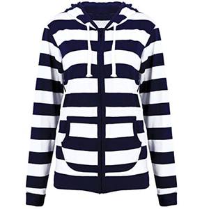 Custom <b>Women</b>’s Navy <b>Blue</b> And White Striped <b>Hoodie</b> Casual Long Sleeve Pullover Sweatshirt With Matching Hood Wholesale - Product Image 1