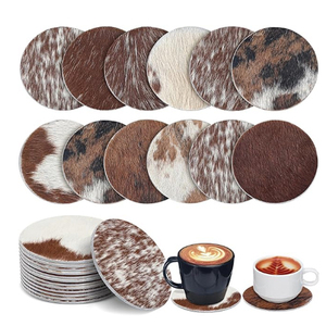 12 sous-verres ronds en cuir de vachette naturel pour tasses à thé, décoration de salon, bureau - Product Image 1