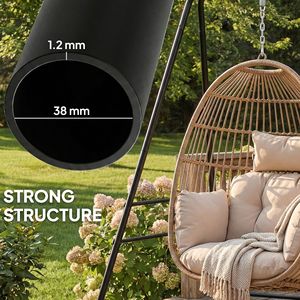 Supporto per Sedia a Dondolo in Acciaio Nero per Interni ed Esterni con Piedini Antiscivolo e 2 Moschettoni Regolabili per Campeggio o Uso Alberghiero - Product Image 5