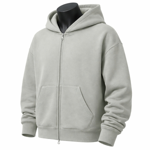 Mens Oversized Full Zip Hoodie Heavyweight Fleece Zip Up Sweatshirt Solid Color Blank Streetwear Custom Hoodies with OEM ODM - Product Image 5