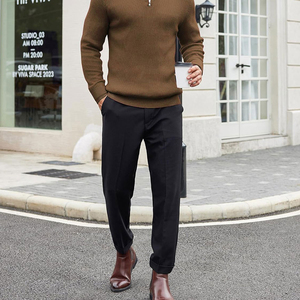 Men's <b>Brown</b> Cotton Ribbed Knit Anti-Pilling Sweater Full Sleeve Pullover Casual Autumn Wear - Product Image 4