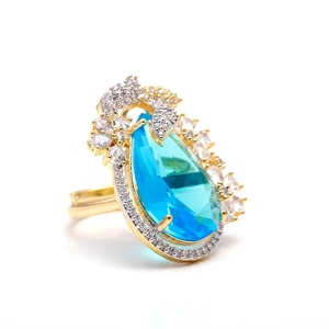 Gold and Silver Plated Blue Topaz <b>CZ</b> <b>Ring</b> Adjustable Round Cocktail Statement <b>Ring</b> Vintage Big <b>Ring</b> Bridal Wedding Party Wear - Product Image 2
