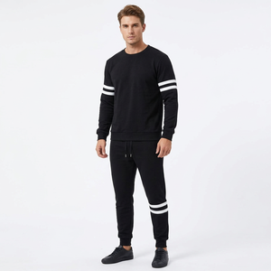 Conjunto de Sudadera Negra con Cuello Redondo y Rayas Blancas en las Mangas y Pantalones Deportivos para Mujer, Ropa Casual de Otoño, 100% Algodón Tejido - Product Image 5