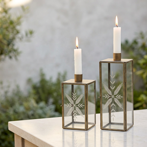 Wholesale Unique Style <b>Brass</b> Antique Metal Candle Holder <b>Lanterns</b> with Printed Glass for Home Decoration - Product Image 1