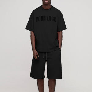 Camiseta oversize con hombros caídos y pantalones cortos a juego, conjunto de ropa urbana personalizada para hombre, diseño OEM, ropa transpirable. - Product Image 2
