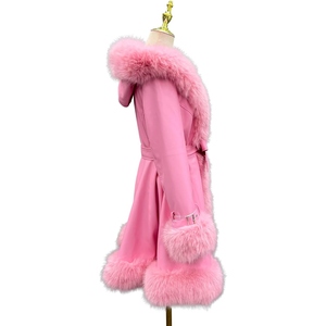 Manteau en cuir de luxe pour femmes, col en fourrure, ceinture, long manteau d'hiver, fournisseur de vêtements sur mesure de qualité supérieure en gros - Product Image 4