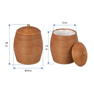 Round Rattan <b>Basket</b> <b>with</b> a rounded center and <b>lid</b> Handmade Storage <b>Basket</b> Wholesale eco-friendly Made in Viet Nam - Product Image 2