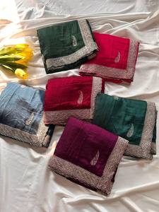 Dernière collection de saris indiens traditionnels en soie georgette avec broderies - Collection de saris Jarkan Work pour femmes, fabricant de mode - Product Image 5