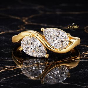 Luxury Pear Cut Toi Et Moi <b>Ring</b> 925 Sterling Silver Lab Grown Diamond <b>Open</b> Wrap Engagement <b>Ring</b> for Women - Product Image 4