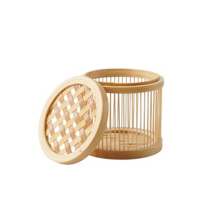Cesta de Regalo de Bambú Natural con Listones, Caja de Regalo de Bambú con Tapa Tejida, Estuche de Almacenamiento de Presentación Premium con Tapa Redonda - Product Image 1