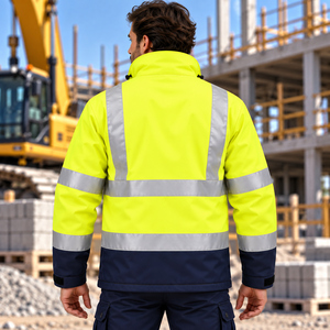 Customizable Safety Uniform Yellow Navy <b>Blue</b> Polyester Reflective Safety Waterproof Windproof Road Construction Workwear - Product Image 3