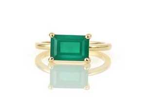 Cocktail Gemstone <b>Ring</b> Natural Green Onyx Rectangular Faceted Cut Gemstone Pure 925 Sterling <b>Silver</b> <b>Solitaire</b> <b>Rings</b> Fine Jewelry - Product Image 4
