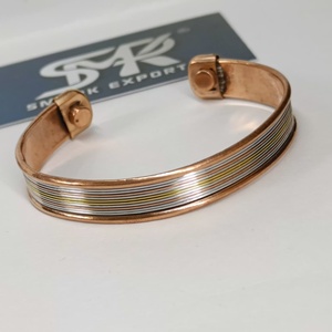 Premium Metal Craft Magnetic Copper <b>Cuff</b> Bangle Multi Line <b>Silver</b> Gold Strips Adjustable Open <b>Bracelet</b> Handmade Lightweight - Product Image 4