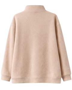 Sudadera con capucha de forro polar extragrande beige para mujer, con cuello de botón a cuarto, bolsillo canguro, gruesa, de invierno, de fabricante - Product Image 2