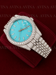 Luxury Iced Out Moissanite <b>Diamond</b> Hip Hop <b>Watch</b> for Men Sky Blue Dial Stainless Steel Automatic Date Wrist <b>Watch</b> - Product Image 4