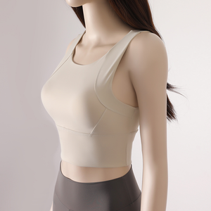 Soutien-gorge de sport dos nageur couleur unie, maintien moyen, respirant, sans coutures, style crop top, pour le yoga et l'entraînement, vêtements de sport pour femme - Product Image 2