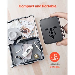 5-in-1 Universal Travel <b>Adapter</b> 2 USB-C & 2 USB-A Ports 1 AC Outlet International European Power <b>Adapter</b> 4 Different <b>Plug</b> Types - Product Image 6