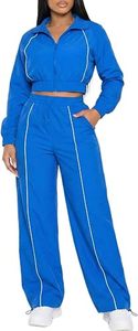 Ensemble 2 pièces sportif bleu pour femme : veste courte et pantalon large taille haute coupe décontractée – Collection Printemps/Été – Style streetwear décontracté - Product Image 5