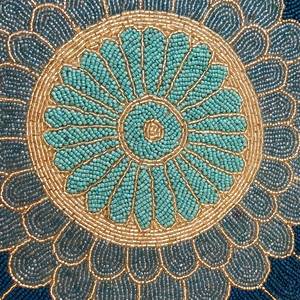 Handmade <b>Beaded</b> Round <b>Placemat</b> Blue Bohemian Flower Design Fabric Table Mat 450 Mm Diameter - Product Image 4